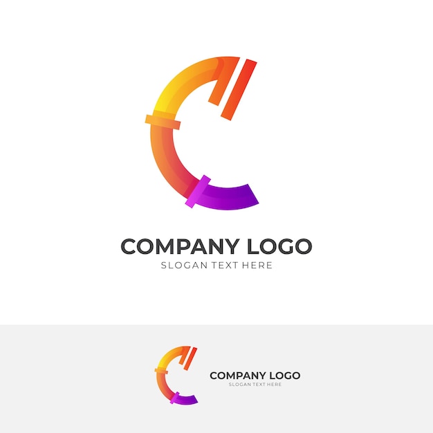 Vettore design del logo della lettera c con stile colorato 3d