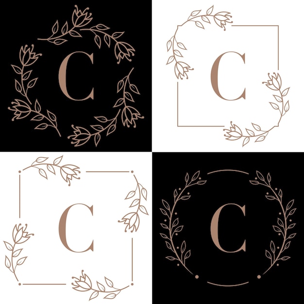 Letter c logo design with orchid leaf element