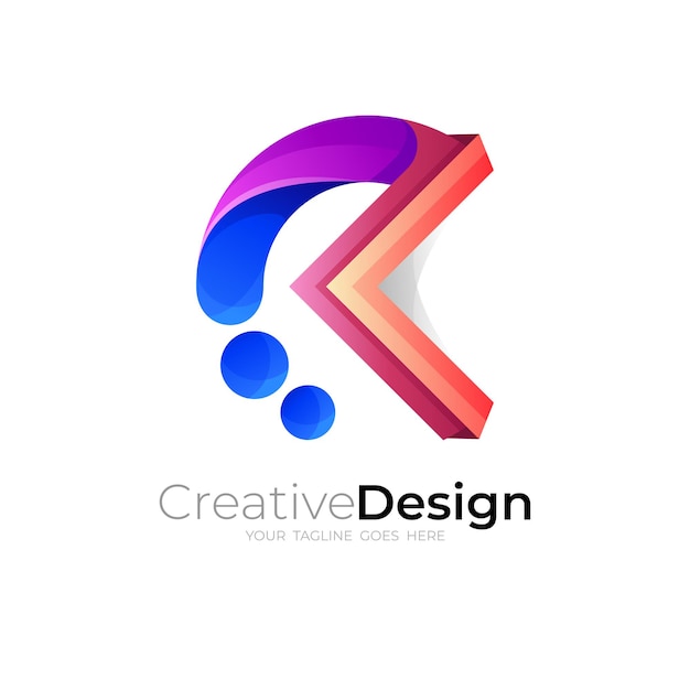 Letter c-logo en pijlontwerpcombinatie, 3d kleurrijk
