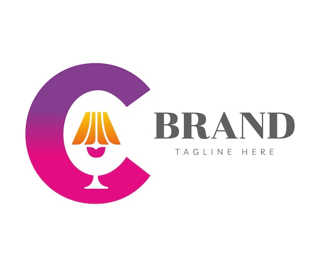 Элементы шаблона дизайна иконы буквы C Большая буква C с стилем отрицательного пространства логотипа лампы