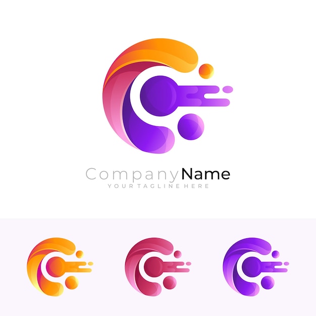 Vector letter c-logo met technologie-ontwerpsjabloon, ingesteld pictogram