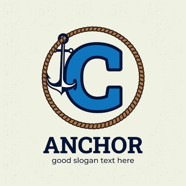 Letter c logo with anchor illustration logo design template nautical logo concept vintage style