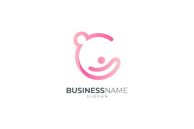 親子フラットでシンプルなデザインスタイルのピンクのグラデーションカラーの文字cロゴは、育児母性愛情健康クリニック財団とソーシャルケアロゴテンプレートに最適です