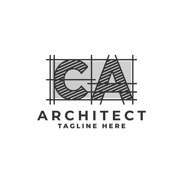 Vettore logo della lettera c e a con un modello di vettore del logo della società dell'architetto in stile schizzo
