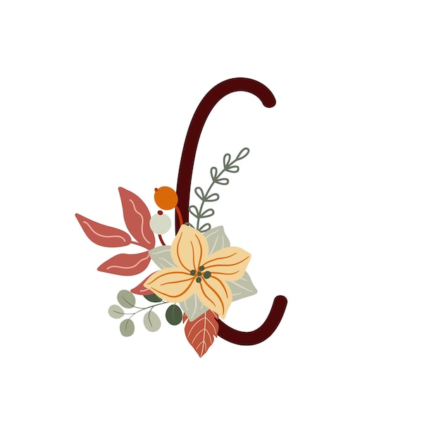 Vector letter c met boho-bloemen