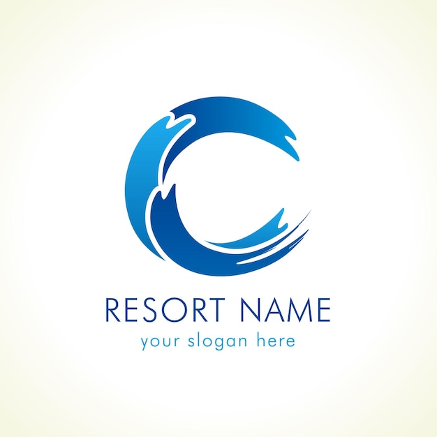 Letter C name logo concept. Tourist or healthcare business on shore or sports, 3D branding identity.