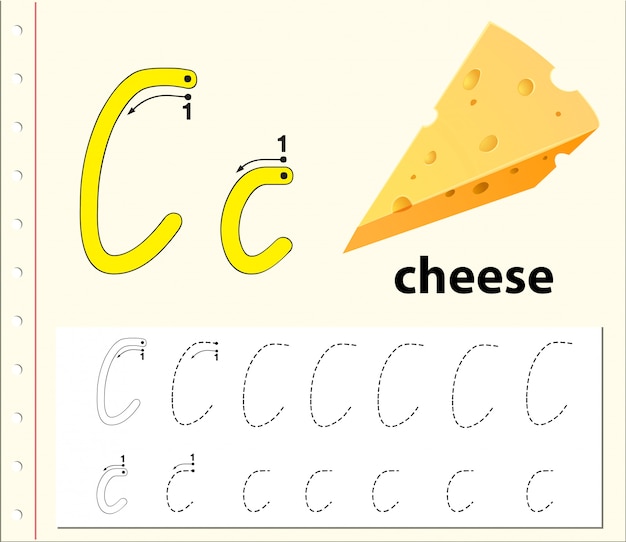 アルファベットのワークシートをトレースする文字C