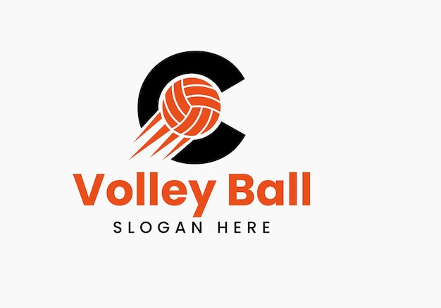 Letter C Volleybal Logo Concept Met Bewegend Volleybal Pictogram. Volleybal Sport Symbool