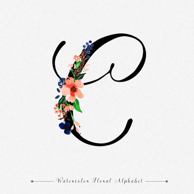 Vector letter c watercolor floral background