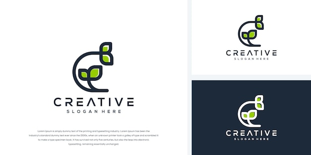 Vector letter c with leaf logo design line art logo template
