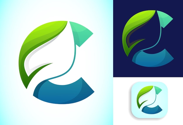 Letter C with negative space leaf logo vector template Gradient logo design