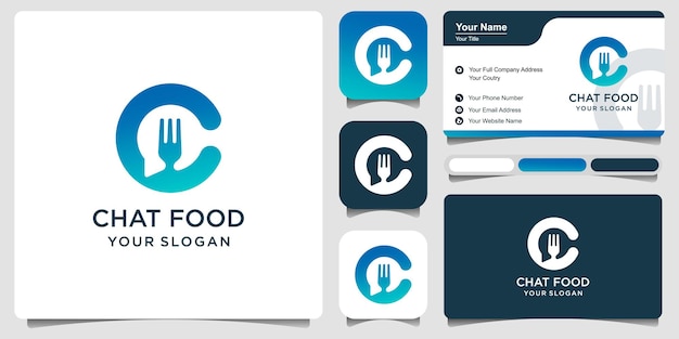 Letter c with the symbol food talk or ordering food or chat bubbles with a fork with business business card .logo vector illustration design template