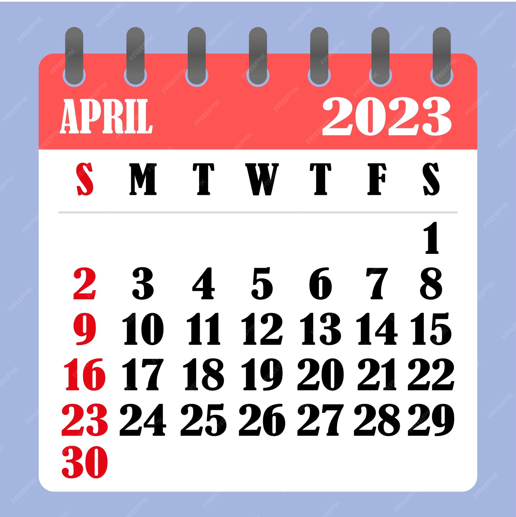 Premium Vector Letter calendar for april 2023 the week begins on