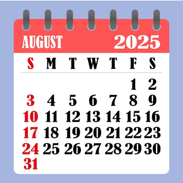 Letter calendar for august 2025 the week begins on sunday time planning and schedule concept flat design removable calendar for the month vector illustration