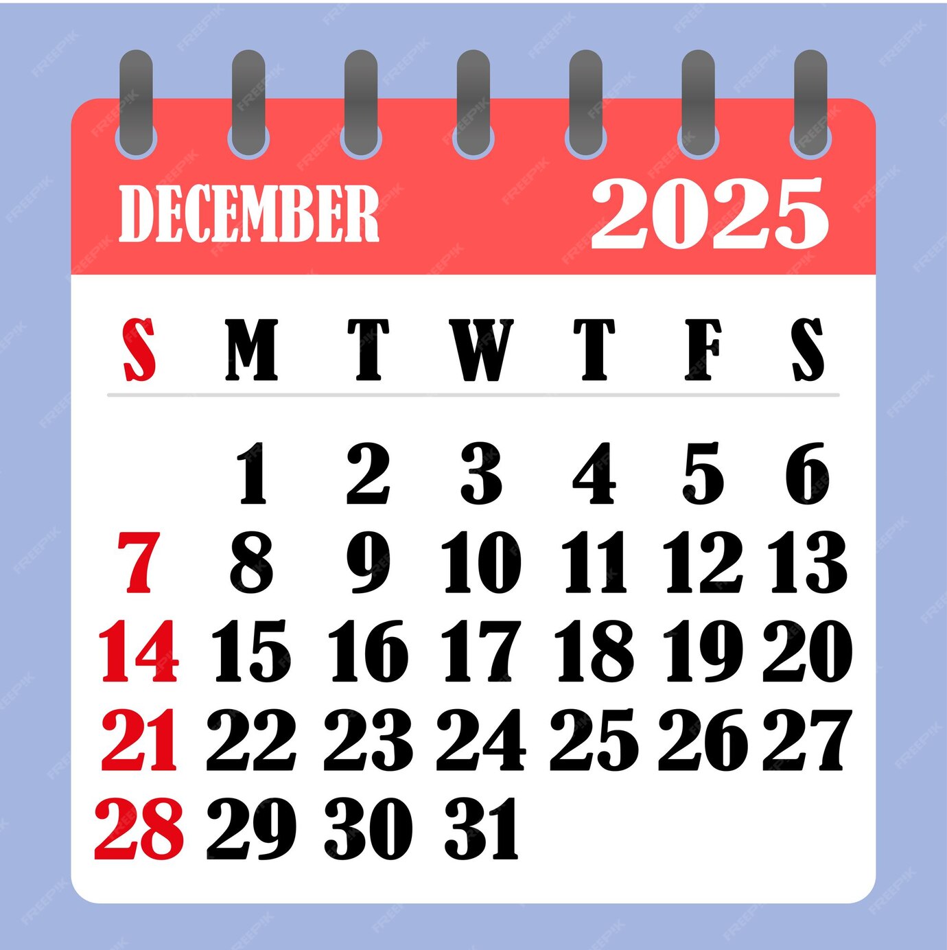 Premium Vector Letter calendar for december 2025 the week begins on