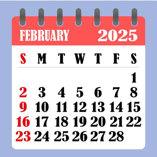 Calendario delle lettere per febbraio 2025 la settimana inizia la domenica concetto di pianificazione e pianificazione del tempo design piatto calendario rimovibile per il mese illustrazione vettoriale