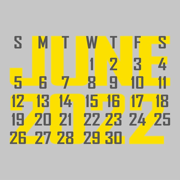 Calendario delle lettere per giugno 2022 la settimana inizia la domenica concetto di pianificazione e pianificazione del tempo design piatto calendario rimovibile per il mese illustrazione vettoriale