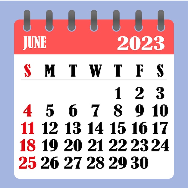 Vettore calendario delle lettere per giugno 2023 la settimana inizia la domenica concetto di pianificazione e pianificazione del tempo design piatto calendario rimovibile per il mese illustrazione vettoriale