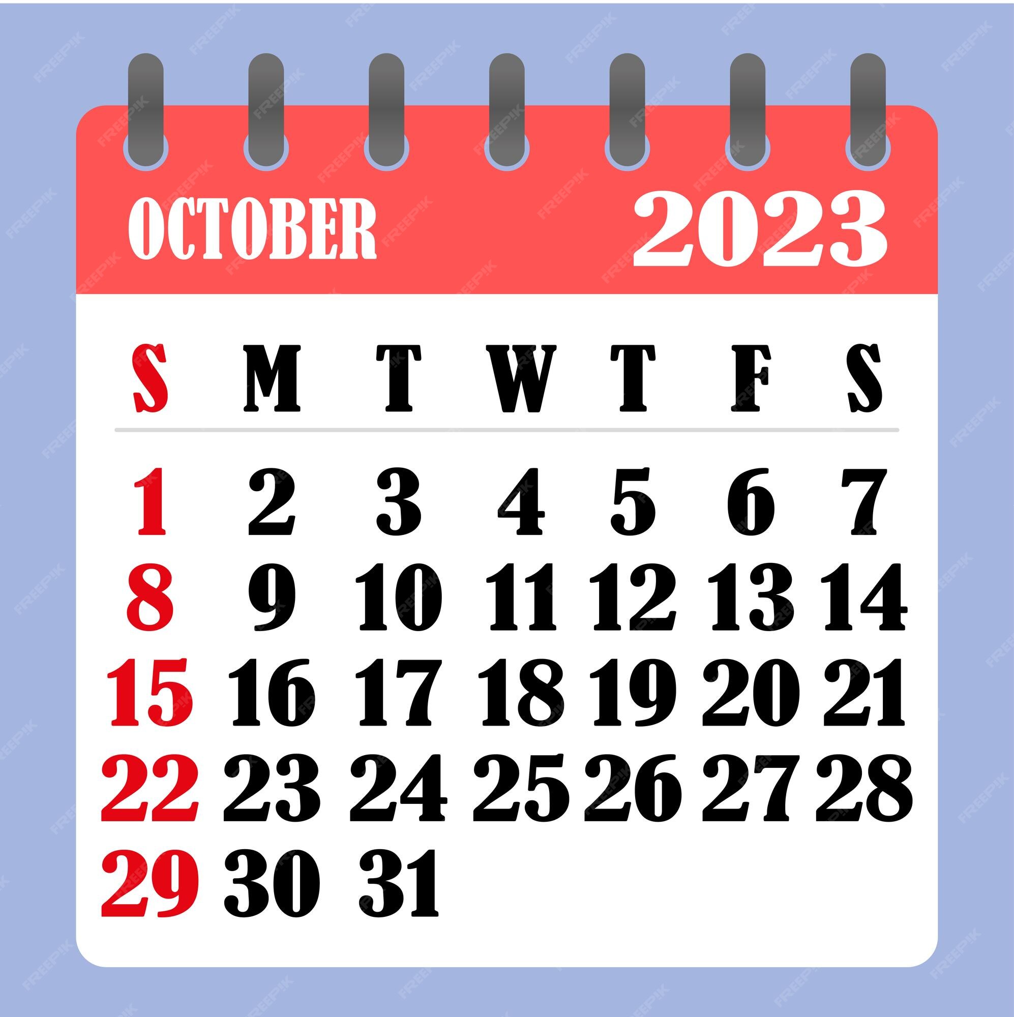 Premium Vector | Letter Calendar For October 2023 The Week Begins On Sunday  Time Planning And Schedule Concept Flat Design Removable Calendar For The  Month Vector Illustration