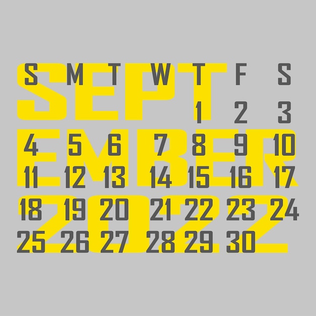 Calendario delle lettere per settembre 2022 la settimana inizia la domenica concetto di pianificazione e pianificazione del tempo design piatto calendario rimovibile per il mese illustrazione vettoriale