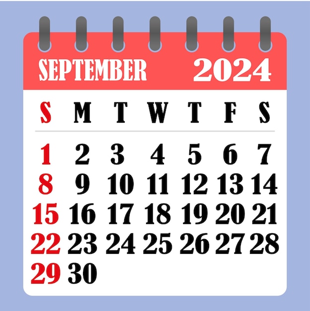 Letter calendar for September 2024 The week begins on Sunday Time planning and schedule concept Flat design Removable calendar for the month Vector illustration