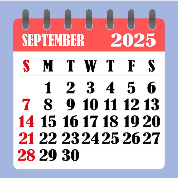 Vector letter calendar for september 2025 the week begins on sunday time planning and schedule concept flat design removable calendar for the month vector illustration