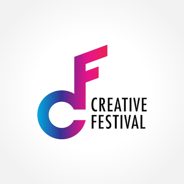 Letter CF Alphabet Initial Logo With Musical Note Design Concept Colorful Blue Pink Purple Violet Gradient Suitable For Artist Management Company Community Creative Music Festival Content Creator