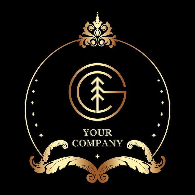 Letter CG GC Monogram Style Pine Modern Identity Luxury Frame Border Decoration Logo Template