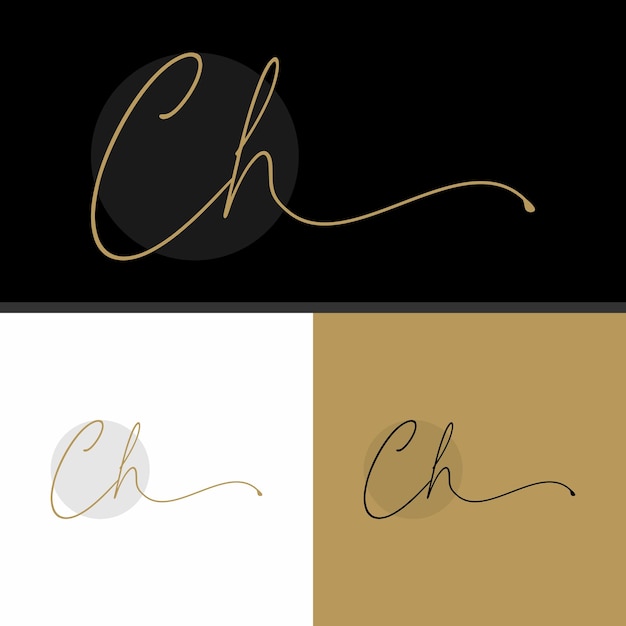 Vettore lettera ch logo iniziale a mano con firma e stile disegnato a mano