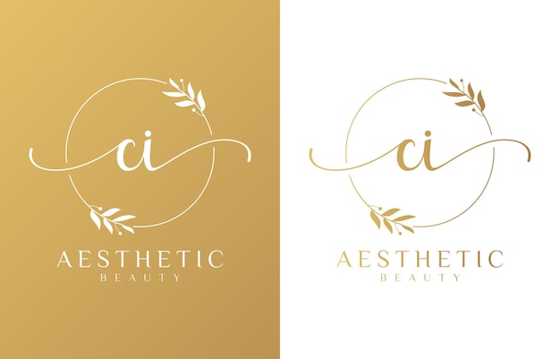 Letter CI Beauty Logo met bloemrijke ornamenten
