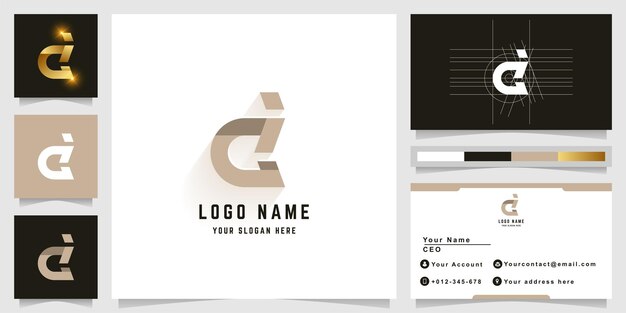 Letter Ci or di monogram logo with business card design