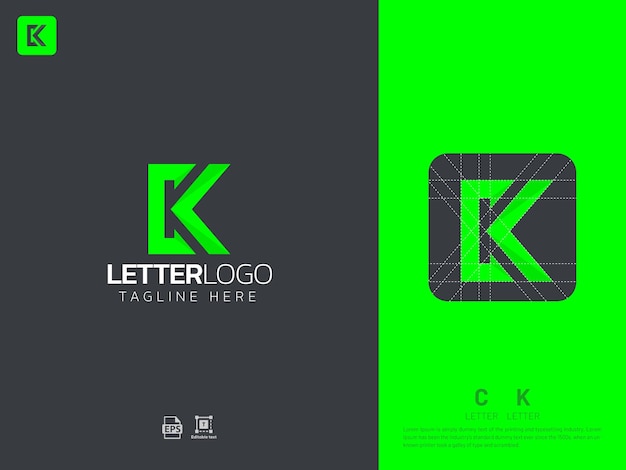 Lettera ck monogramma iniziale logo geometrico moderno logo a griglia sfumata