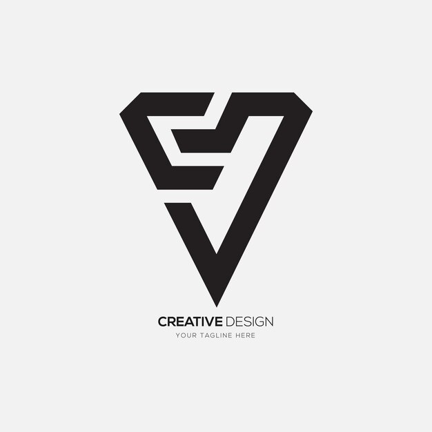 Letter Cv or Vc with diamond shape modern unique abstract monogram logo