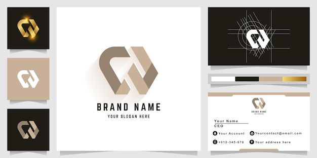 Letter CW or CV monogram logo with business card design