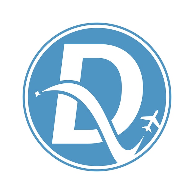 Lettera d modello di progettazione del logo di viaggio aereo d vettore icona del design del logo della lettera e dell'aereo