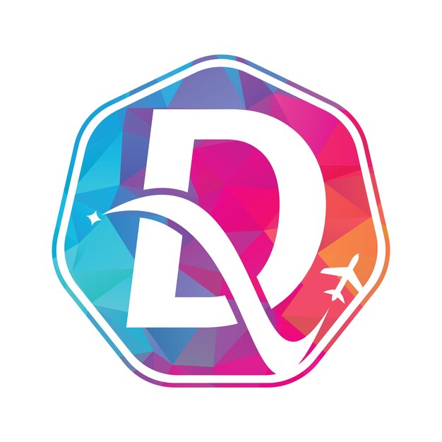 Vettore lettera d modello di progettazione del logo di viaggio aereo d vettore icona del design del logo della lettera e dell'aereo