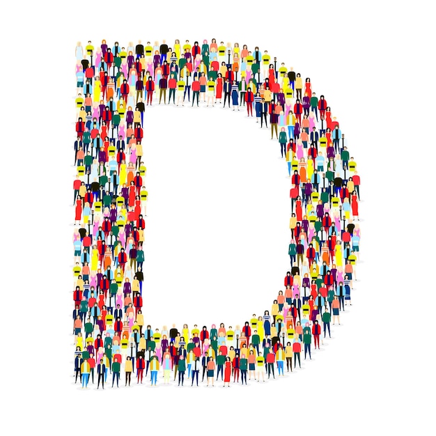 Letter D assembled from many people on a white background Vector