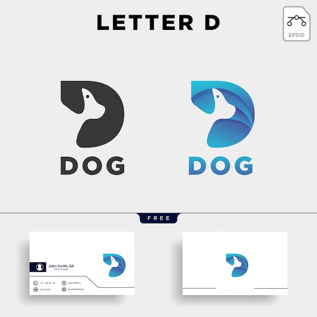 手紙d犬ペット動物ラインアートスタイルロゴ