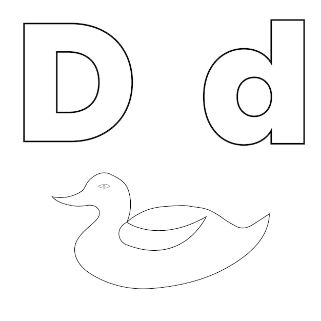 Lettera d per duck illustrazione vettoriale di libri da colorare per bambini con clip art delineati