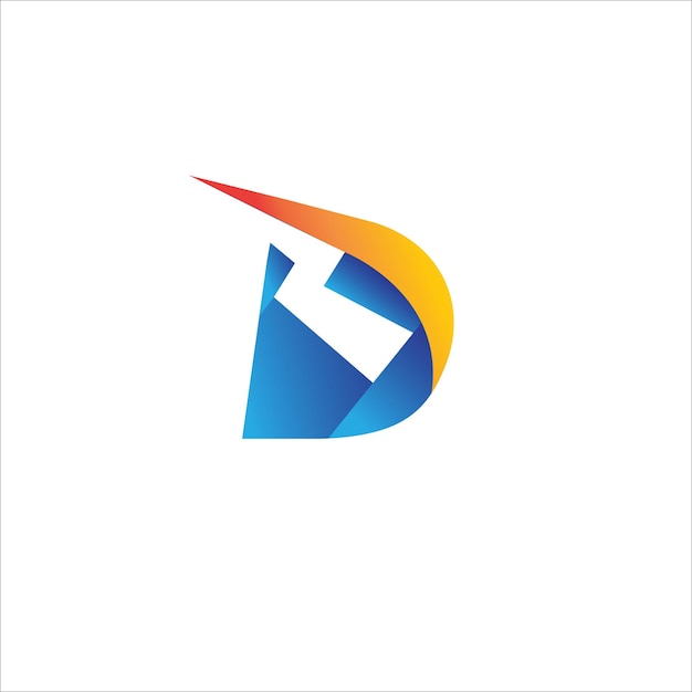 Letter D Initial Logo Design Template Alfabet met donderpictogram logo concept Blauw Geel Oranje Gradatie Kleurenthema geïsoleerd op een witte achtergrond