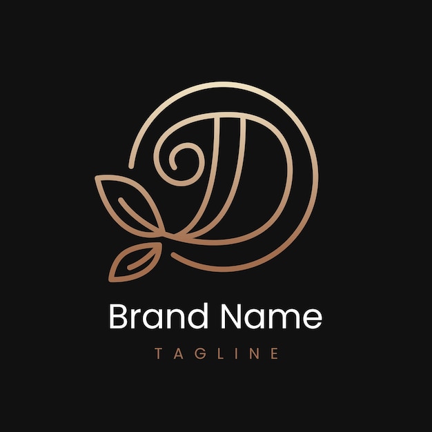 Буква D Leaf Элегантный роскошный дизайн логотипа в круге
