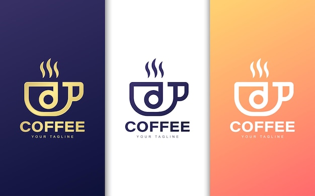 커피 컵에 문자 D 로고. 현대 커피 숍 로고 개념