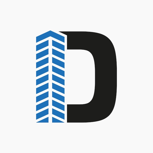 Letter D Logo-concept voor onroerend goed met gebouw-icoon, eigendom en woningsymbool