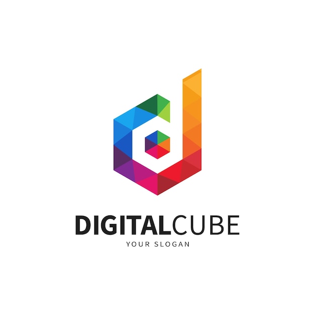 Letter D logo design hexagon creative concept with colorful logo for technology