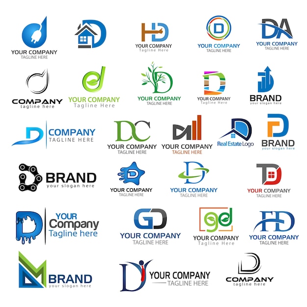 Letter D logo set. Set of creative D letter logo.
