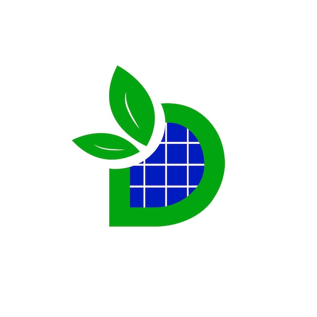 持続可能なエネルギーとソーラー パネルの文字 D ロゴ