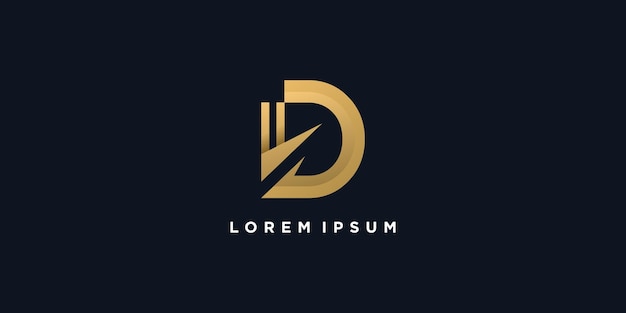 Logo della lettera d con stile astratto dorato vettore premium