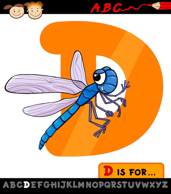 letter d met dragonfly cartoon afbeelding