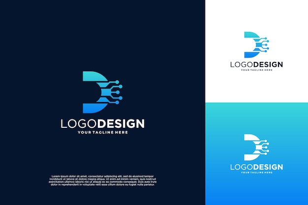 Letter D modern digital dot connection logo design inspiration