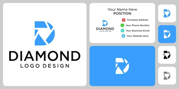 名刺テンプレートと文字dモノグラムダイヤモンドロゴデザイン